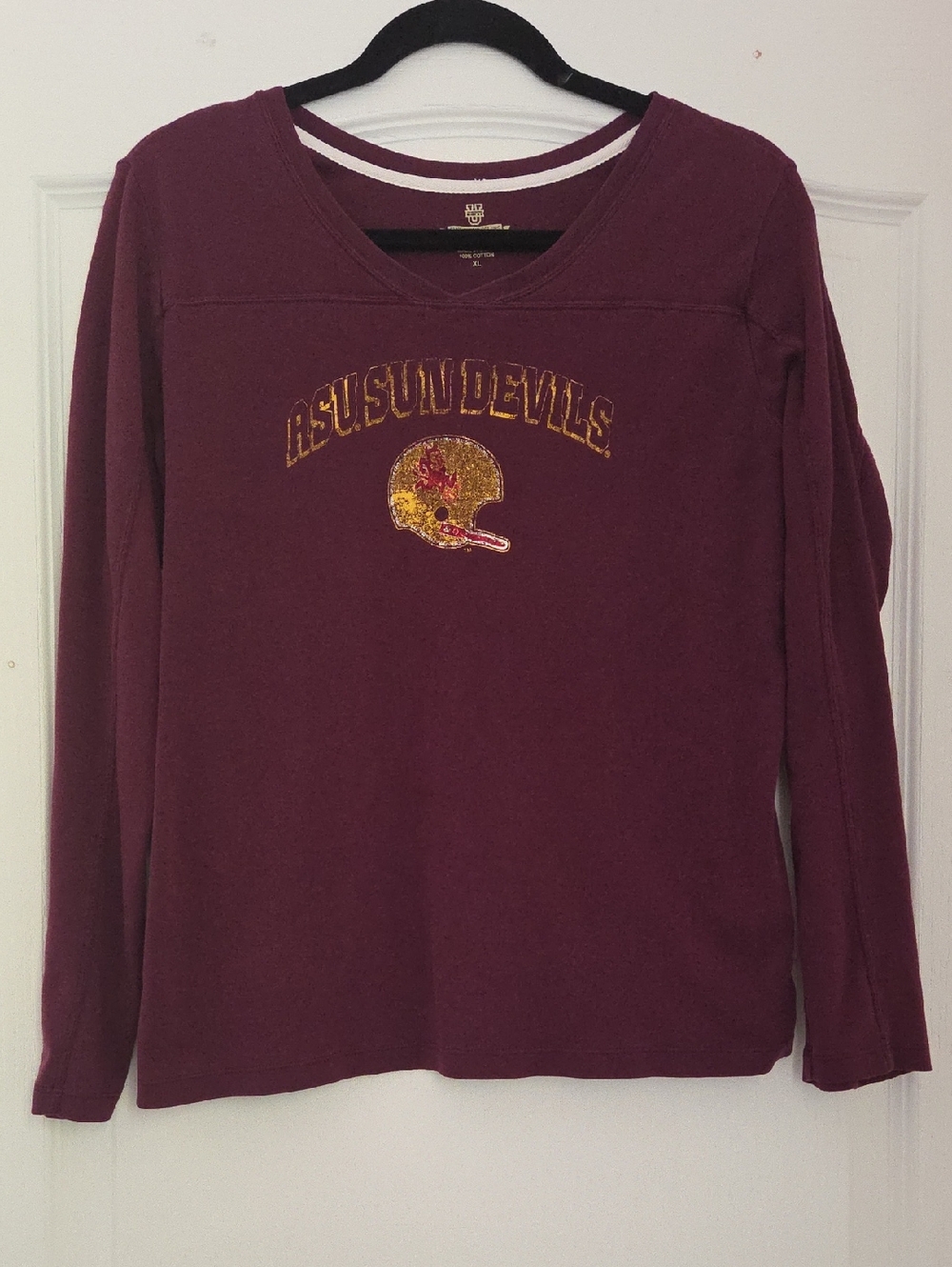 ASU Sun Devils Maroon Long-Sleeve V-Neck Tee